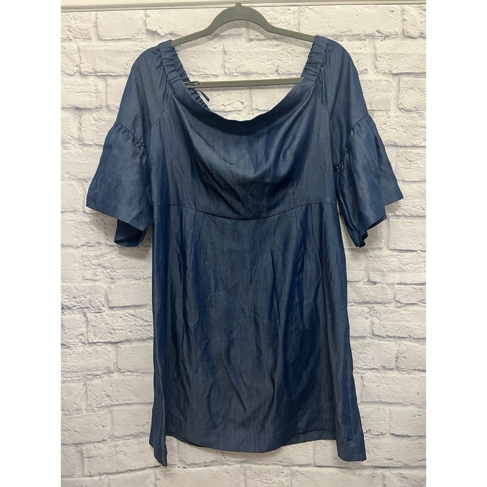 Kaari Blue Women's Off The Shoulder Chambray Denim Mini Dress Size 12 Boho